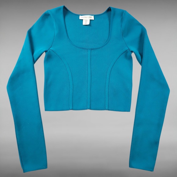 Happily Grey Tops - Happily Grey Corset Crop Top Ribbed Long Sleeve Going Out Teal Medium